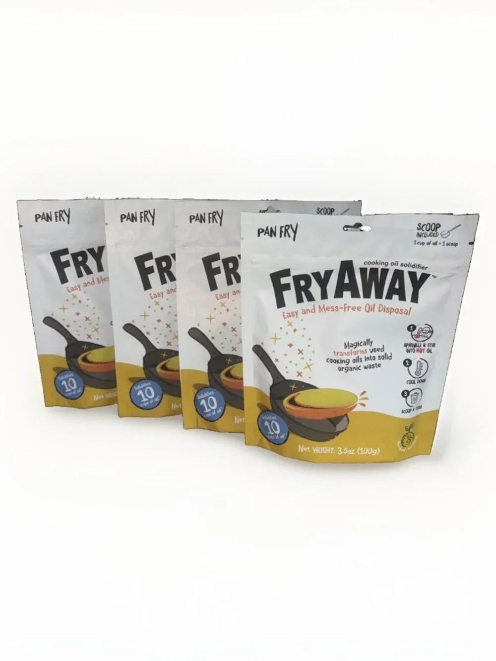 4x FryAway Pan Fry Cooking Oil Solidifier Solidifies 10 Cups Plant-Based No Mess